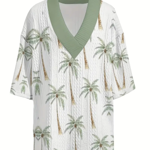 Men's Fashion Casual V-Neck Luxury Textured Print Short Sleeve Suit