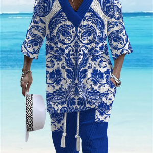 Summer New Casual Jacquard Set, Men's Short Sleeve Knit T-Shirt and Shorts Two-Piece Set, Men's V-Neck Casual Short Sleeve Outfit