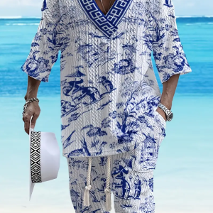 2025 New Cross-border Jacquard T-shirt Set, Hot Selling V-neck Floral Short Sleeve T-shirt + Shorts