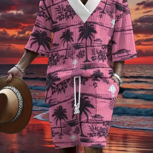 Wearing this eye-catching pink tone, the tropical landscape print stands out on the clothes. Strolling on the streets, it feels like a beach with its own sunshine, taking each step with a unique charm.