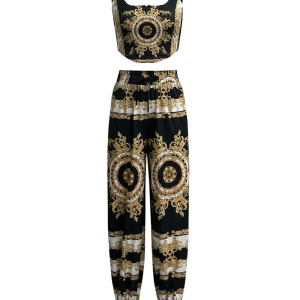 Ladies Fashion Baroque Style Suit, Strapless Lace Up, Motif Cachemire Pattern, Polyester 95% Elastane 5%, 120g/m², for Vacation