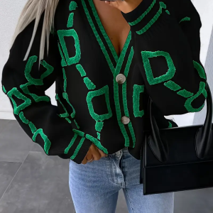 Women's Elegant Sweater Cardigan - V-Neck Sweater Coat with Front Button Closure, Mint Green & Dark Green Sweater for Fall/Winter/All Seasons - Office, Party, Everyday Chic Outerwear, Cardigan Sweater, Fall Winter Wear, Vneck Design, Medium Elasticity, Comfortable Fit, Party Outfit, Breathable Material, Versatile Outerwear, Stylish Ladies
